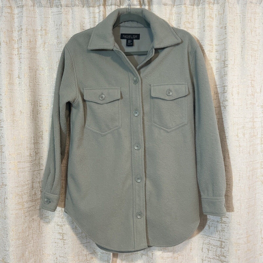 Rachel Zoe Shacket Women XS Sage Green Button Front Utility Layer Fall Neutral